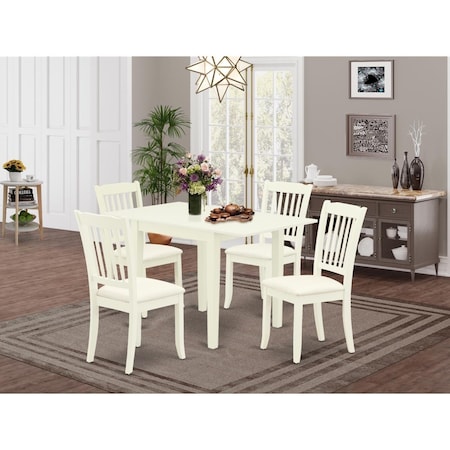 East West Furniture Norden Dining Room Table Set - Linen White, Set of 5 NDDA5-LWH-C